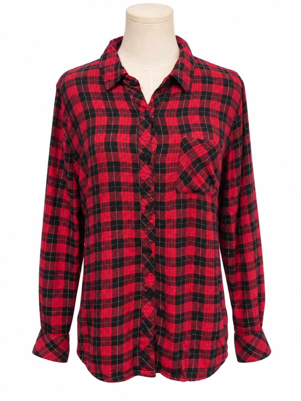 Rails Red Black Plaid Button Down Shirt Large Long Sleeve Rayon